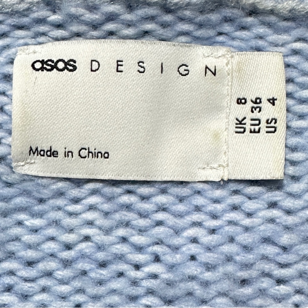 👉ASOS Design Light Blue Open Front Knit Cardigan Women’s Size 4 Soft Long Sleeve - Picture 4 of 8